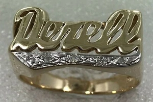 14 karat DERELL name ring - 14K gold custom made diamond tail Derell name ring - Picture 1 of 6