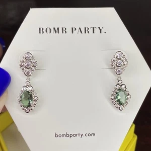 Bombe Party Ohrringe - 3399 - Lab Created Olive Green Moissanite - Rhodiniert - Bild 1 von 2