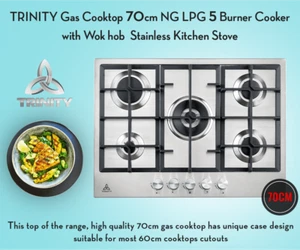 TRINITY TRG700 5 Burner 70cm Built-in Gas WOK Cooktop FREE Delivery - Picture 1 of 15