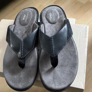 Clarks Men’s Ellison Easy Black Leather Sandals Flip Flops UK Size 9 G EU 43