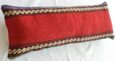 Wedding Pillow Decorative Cushion Kilim Rug wool Lumbar Pillow Cover 12" x 33" - Image 1 of 4