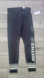 NEW Justice Black Shiny Silver Logo Activewear Leggings for Girls, Small 7-8 - Picture 1 of 9