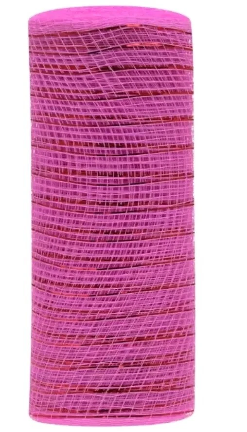 Decorative Mesh 6 in x  5 yd Pink w/Darker Pink Streamers by Greenbrier  - Image 1 of 1