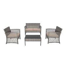 4PC Outdoor Patio Wicker Rattan Conversation Sofa Set with Cushion Coffee Table
