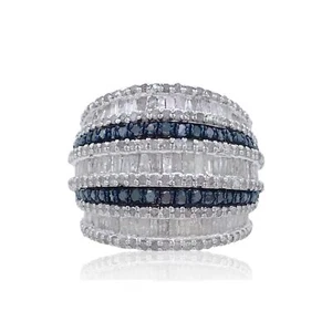 2.20 Ct Baguette Natural Diamond Bridal Dome Cluster Band Ring Sterling Silver - Picture 1 of 7