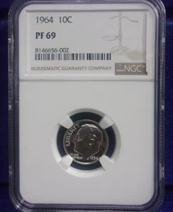1964 Dime NGC PF69 90% Proof Silver Franklin D Roosevelt 10c - Picture 1 of 2