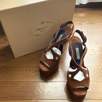 Rare PRADA Suede Heeled Sandals - Size 37.5 - Brown - Excellent Condition! - Image 1 of 4