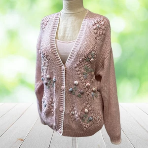 Suéter Vintage POR DISEÑO Mujer Mediano Tejido 3D Floral Bordado Cottagecore - Imagen 1 de 14