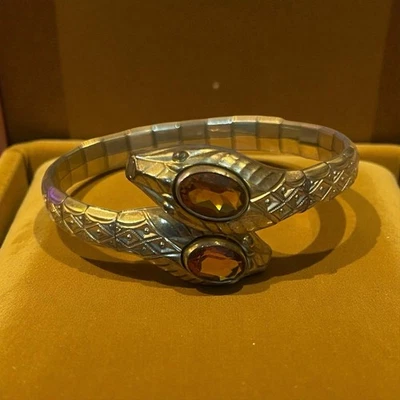 Antique Art Deco Rolled Gold Andreas Daub Amber Eyes Paste Snake Bangle Bracelet - Image 1 of 4