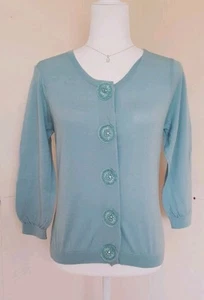 Boden Cardigan Size L UK 14 Duckegg Blue 100% Wool Statement Button Soft VGC - Picture 1 of 8