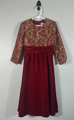 Libro de Cuentos Vestido Reliquia Niñas 5 Rojo Terciopelo Encaje Elegante Fiesta Vacaciones Navidad Foto 1 de 4