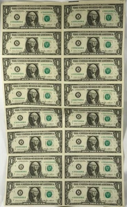 1985 $1 Federal Reserve Note Uncut sheet of 16 - Picture 1 of 16