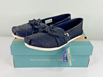 Toms Women Alpargata Slip On Shoe Black Glimmer Bow Casual Comfort NWT - Image 1 of 4