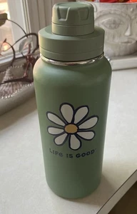 LIFE IS GOOD 32oz FLIP LOCK STAINLESS STEEL/WATER BOTTLE - Green W Iconic Flower - Picture 1 of 8