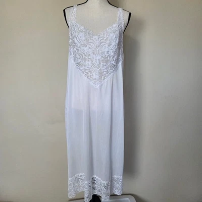 Vintage Vanity Fair 42 White Lace Long Slip Adjustable Straps USA Made - Image 1 of 4
