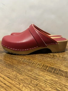 Björk Swedish Comfort Damen Clogs Gr. 42 Holz hinten offen Leder rot Polen - Bild 1 von 11