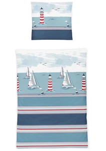 Irisette Seersucker Bettwäsche Easy 8482-20 blau 100% Baumwolle 135 x 200 cm - Bild 1 von 4
