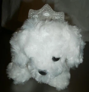 Aurora 8" White Poodle Dog Princess Plush Crown Stuffed Animal Toy - Picture 1 of 5