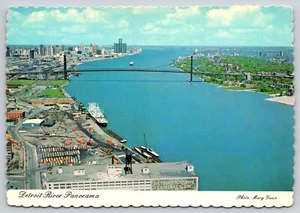 Postkarte Detroit River Panorama Detroit Michigan - Bild 1 von 2