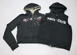 2 Hoodie Sweatshirts Teen Girls Sm Black Roxy & M Black Sleeveless Derek Heart  - Picture 1 of 3