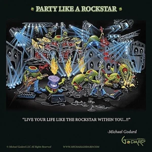 Party Like a Rock Star by M. Godard Comical Olive Rock Band Art Print 12x12 In - Picture 1 of 1