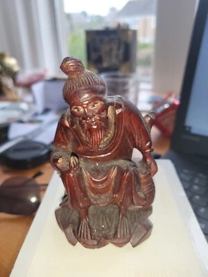 Antique Chinese Handmade Redwood Carving Figure Statue 9cm tall - Image 1 of 4