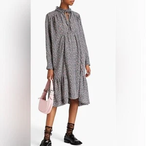 NWOT Ganni AOP Floral Oversized Crepe Midi Dress Moonlight Mauve Size EU 36 US 4 - Picture 1 of 15