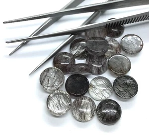 Natural Black Rutile AAA Loose Gemstone Flat Back Round Cabochon Making Jewelry - Picture 1 of 22