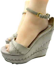 Alexander McQueen Light Gray Nubuck High Platform Wedge Ankle Strap Sandals 41 - Picture 1 of 14
