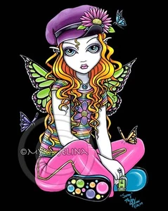 Fairy Art Rainbow Butterfly Flower Child Sunny Signed Print Myka Jelina - Picture 1 of 5