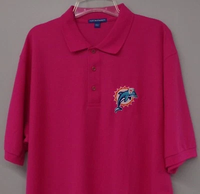 Polo masculina bordada logotipo antigo futebol americano NFL Miami Dolphins XS-6XL, LT-4XLT nova - Imagem 1 de 4