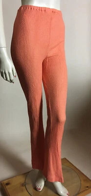 1960-х 70-х годов винтажный резинке эластичной трикотажа Groovy бедра расклешенный ноги коралловый розовый брюки S M - Изображение 1 из 4