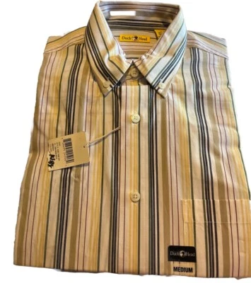 NWT Duck Head Shirt Men Med Blue Ye White Striped Button Up Short Sleeve VINTAGE - Image 1 of 4