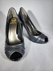 Womens Monet  Pewter Gray Leather Upper W Peep Toe Italian Made Shoes Size 7M