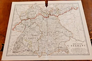1861 Hand Colour Map Blackwood Johnston South-Western Germany Bavaria Würtemberg - Picture 1 of 1