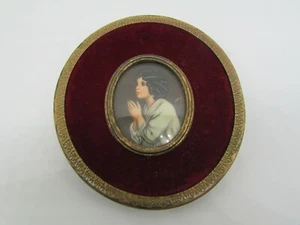 ancienne miniature jeune fille en prière signée - Foto 1 di 4