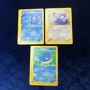 Lote de 3 cartas Pokémon Tentacool Rattata Qwilfish Aquapolis/147 Expedición/165 - Imagen 1 de 8
