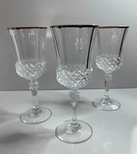 Set of 3 Crystal Wine Glasses with Gold Trim - Picture 1 of 10