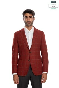 $1350 LUIGI BORRELLI "NISIDA" Venetian Red Plaid Jacket Sport Coat Wool Cashmere - Picture 1 of 7