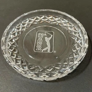 PGA Tour Glass Coaster Ashtray Paperweight Sterling Cut Glass Crystal - Round 4" - Picture 1 of 5