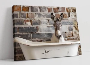 DONKEY IN BATHTUB WITH BRICK WALL -DEEP FRAMED CANVAS WALL ART PICTURE PRINT - Picture 1 of 2