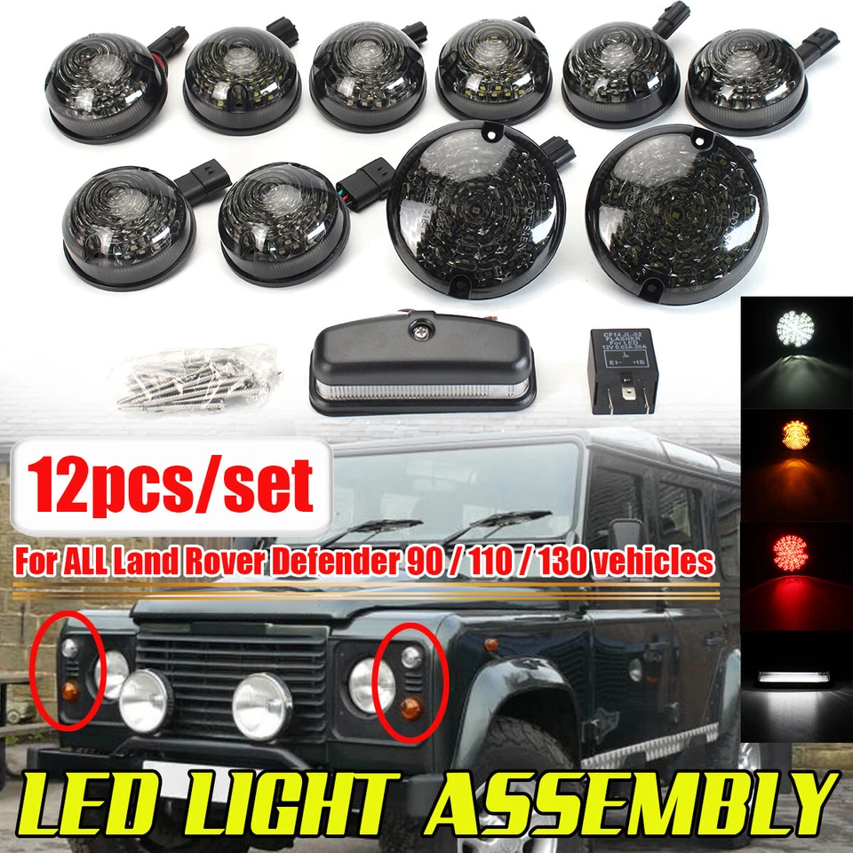 12x Smoke LED Light Deluxe Upgrade Kit Lamp For Land Rover Defender 90 110 130 - Image 1 of 4