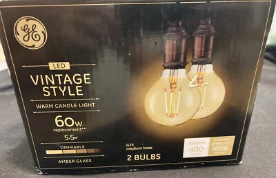2 Pack-GE Vintage Style 60W Light Bulb 5.5W Dimmable Warm Candle Amber Glass - Image 1 of 4