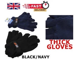 BLACK/NAVY Thick Winter Gloves Mens Unisex Wooly Warm Windproof Fleece Thermal - Picture 1 of 7