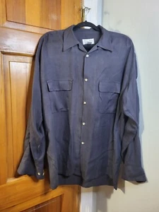 Poela Moda Men's Italian 100% Silk Shirt Long Sleeved Button Up Black Sz M - Picture 1 of 7