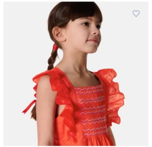 Jacadi orange smocked front, ruffle, lined , cotton viole girls dress size 8 - Picture 1 of 12