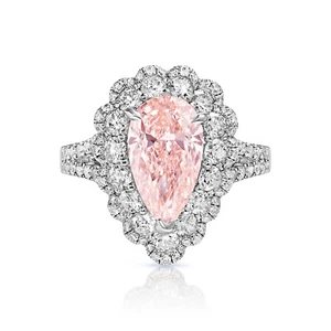 Isabel 3 Carat Fancy Intense Orangey Pink VS1 Diamond Engagement Ring 18 Karat - Picture 1 of 2