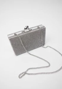 Bolso sin asas Zara plateado estrás minaudière, nuevo con etiquetas, precio de venta sugerido por el fabricante 60 GBP - Imagen 1 de 21