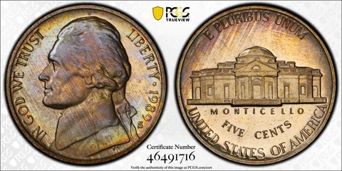 PR68DCAM 1989-S Jefferson Proof Nickel, PCGS Secure- Pretty Album Toned Cover
