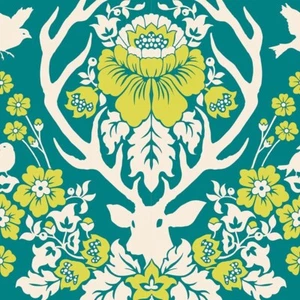 85 cm x 112cm OOP Birch Farm Antler Damask in peacock by Joel Dewberry - Picture 1 of 3